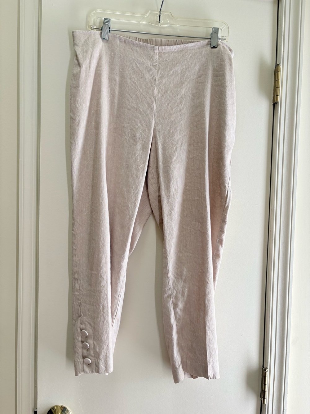 JJill  Light Beige Cropped Button Hem Linen Pants